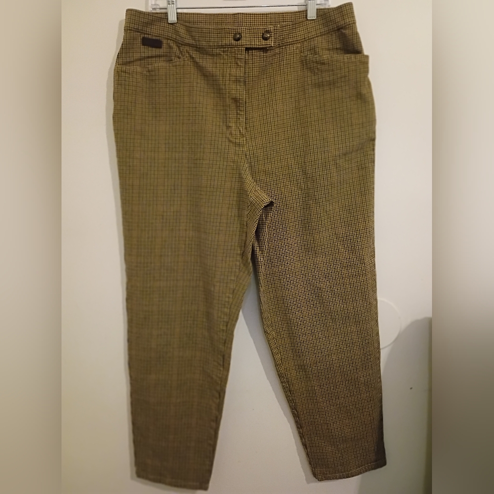 Ralph Lauren Women's Tan and Brown Houndstooth Pants 98% Cotton Sz‎ 18